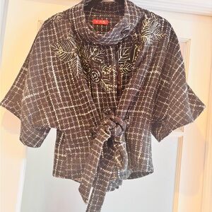 Maison dehry Black and White Patterned jacket with Floral Embroidery